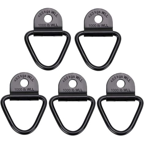 Set of 5 cargo tie-down hooks, heavy-duty black V-rings, forged tie-down ring, 1000 lb capacity, trailer tie-down hooks (1/4)