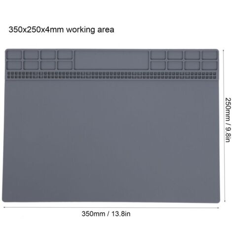 Heat-resistant silicone repair mat for computers, phones, soldering stations, and tools, 350x250x4mm, gray