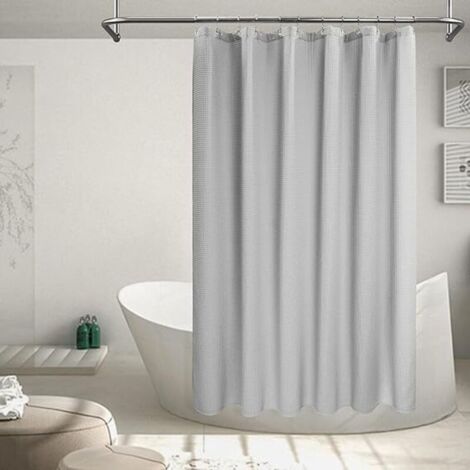 Honeycomb waffle weave cotton blend shower curtain, grey fabric shower curtain for hotel-quality and spa-style bathrooms, machine washable, 72 x 72 inches