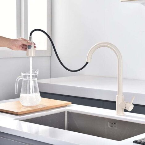 Kitchen Faucet - 360° Rotating Kitchen Mixer Tap with Pull-Out Sprayer, 3 Spray Modes, Stainless Steel Sink Faucet (Oat) (1/4)