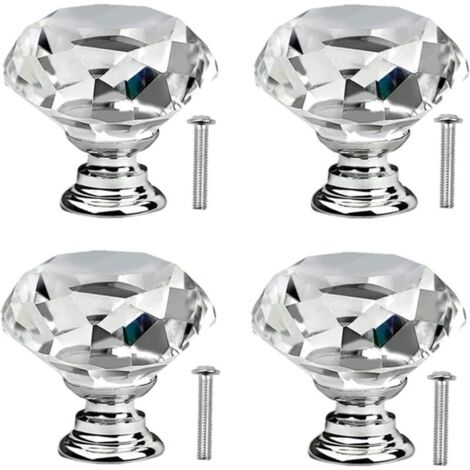 Pcs Crystal Glass Diamond Door Knob Handle for Cabinet, Furniture, Drawer, and Cabinet - Crystal Drawer Knobs with Screws for Kitchen Dresser - 30mm Glass Kitchen Door Handles