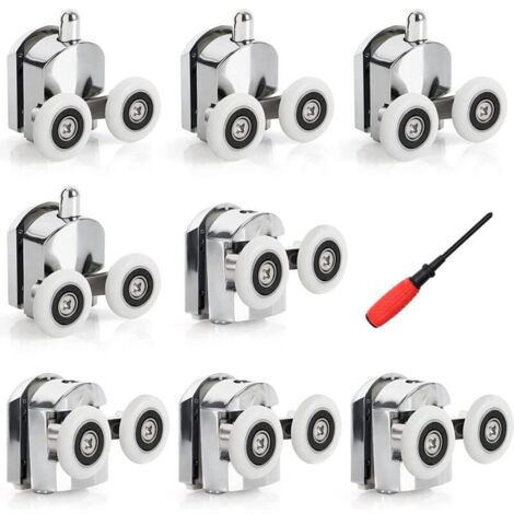 Set of 8 rollers for top and bottom shower doors, 23 mm (4 top and 4 bottom) (23 mm - 8 pieces) (double 23 mm - 8 pieces) (1/4)