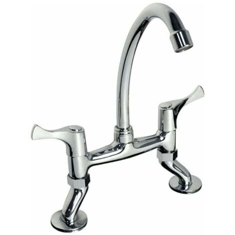 Renaissance Retro Kitchen Sink Mixer Tap with Two Brass Bridge Handles, Double Handle Kitchen Faucet HN100