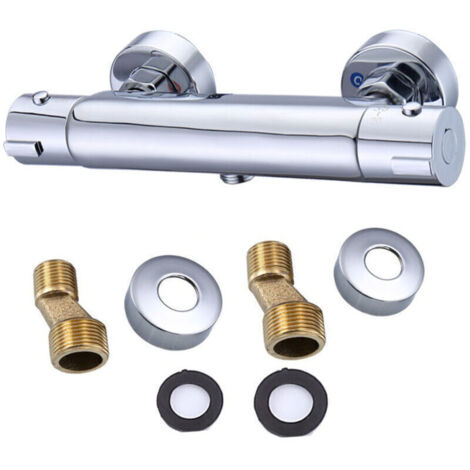 Wall-mounted thermostatic mixer tap, Round wall-mounted thermostatic shower mixer for bath and shower, Anti-scald tap (1/4)