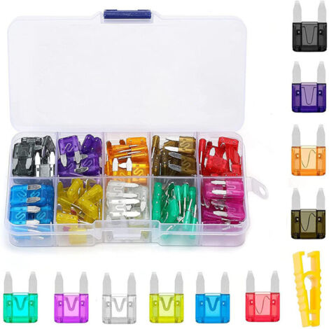 Car Fuse Set - 100 Pcs Mini Automotive Fuses + 1 Extractor, Mini Car Fuses for Truck/RV/Loader/Motorcycle (2A 3A 5A 7.5A 10A 15A 20A 25A 30A 35A 40A) (1/4)