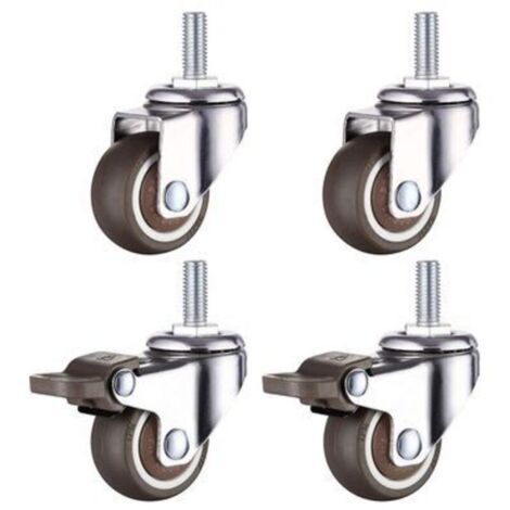 Heavy-duty universal chair casters with a unique braking system, M8 brake casters, thread diameter: 8 mm, length 20 mm, 2 with brakes + 2 without.