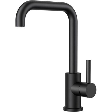 Black kitchen faucet, 360° swivel kitchen mixer tap, stainless steel, single L-shaped lever, single hole (1/4)