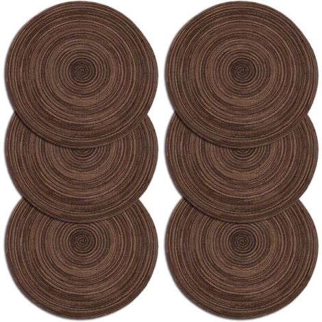 Placemats, Set of 6, Braided Placemats, Washable, Heat Resistant, Non-Slip, Round Placemats 35x35cm (Round, Brown) (1/4)