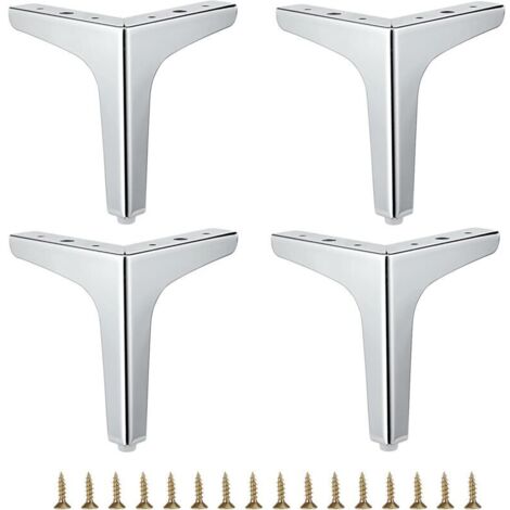 Set of 4 Metal Furniture Legs – Modern Furniture Legs for Sofa, Chair, Table, Cabinet, DIY, Sturdy Replacement Corner Furniture Legs for Dresser, Wardrobe, Bed (Silver, 6 inches) (1/4)