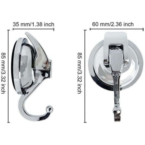 Set of 2 Powerful Suction Cup Bathroom Hooks, Wall-Mounted Vacuum Shower Hooks, Plastic Towel and Robe Hooks for Kitchen and Glass - 5KG Load Capacity (1/4)
