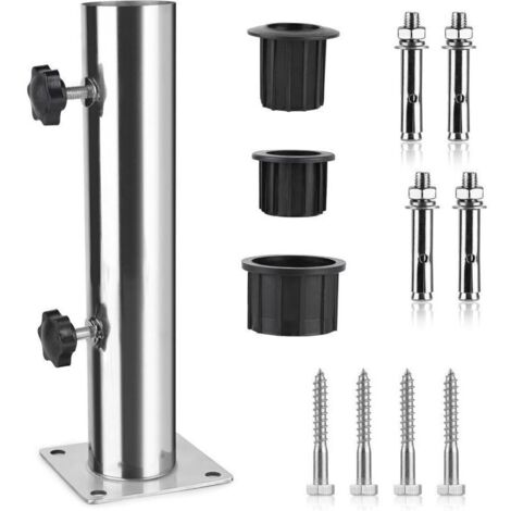 Parasol Tube, Parasol Base, Adjustable Stainless Steel Parasol Support with 3 PVC Reducing Rings (32/38/48mm), Parasol Base with 8 Steel Spikes (1/4)