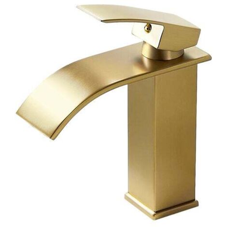 Modern Elegant Design Bathroom Sink Faucet, Brass Bathroom Mixer Tap, Gold Waterfall Faucet (1/4)