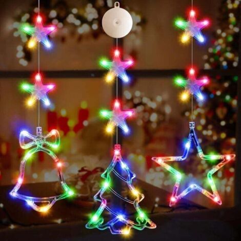 Set of 3 Christmas lights with timer - Battery operated - Hanging - Multicoloured - Star shaped - For Christmas tree, window, fireplace, indoor decoration (1/4)