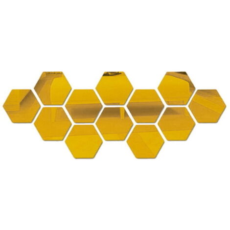 Set of 12 Hexagonal Plastic Acrylic Wall Stickers for Home Decor, for Living Room, Bedroom, Above Sofa or TV, Gold (1/4)