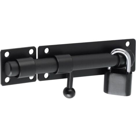 Exterior Door Latch Sliding Door Lock with Padlock and 4 Keys, Heavy Duty Stainless Steel Gate Lock, 150mm Length, Matte Black, EMST8060-B