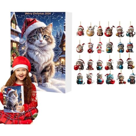 2024 Cat Advent Calendar, Christmas Countdown Calendar for Cats, 24-Day Christmas Countdown Calendar with Cute Cat Toys, Fun Wall Decoration (1/4)