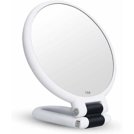 15x Magnifying Double-Sided Folding Mirror with Handle, Handheld Makeup Mirror, Hairdresser's Palette Mirror, Folding Mirror Used for Various Makeup Details (White)