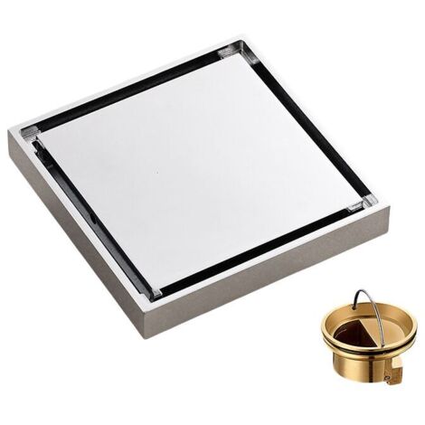10cm x 10cm Pure Copper Floor Drain, Square Floor Drain, Invisible Design, Chrome Finish (1/4)