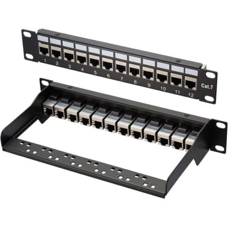 12-Port Cat 7 10" LAN Switch Patch Panel, Shielded Distribution Panel, Rack Mount, Server Mount for Gigabit Network Switch, Desktop and Wall Mount, Shielded