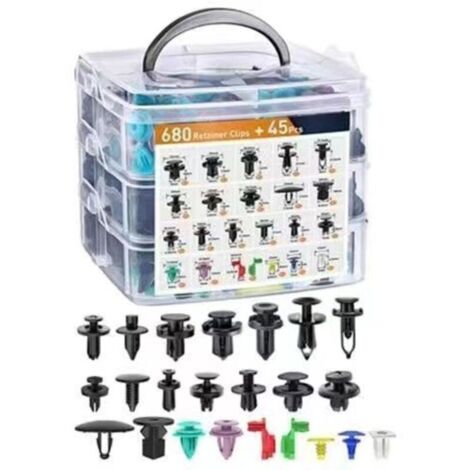 Complete Plastic Fastening Clip Kit for Cars – Set of 680 Universal Rivets, Staples and Fasteners for Car Body & Trim (1/4)