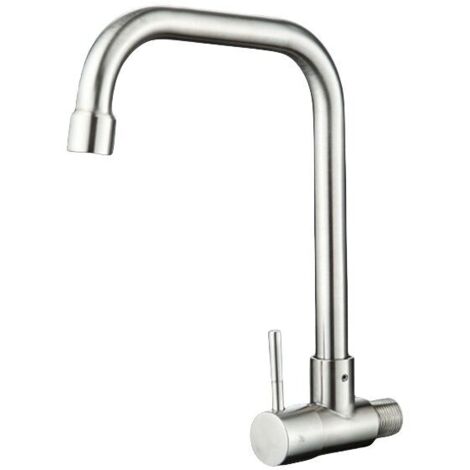 Modern wall-mounted kitchen faucet for cold water sink, swivel spout, stainless steel faucets (1/4)