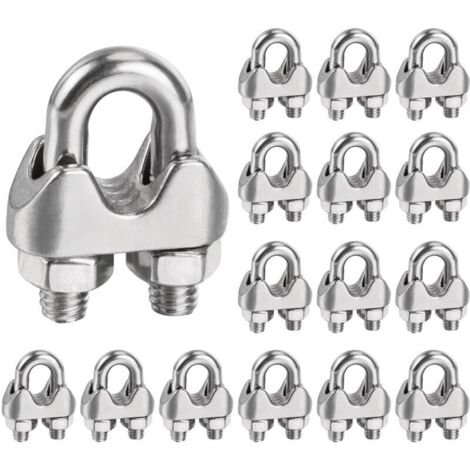 Stainless Steel Cable Clamps 6mm, 16 Pieces Steel Cable Clamps Fasteners for 6mm Metal Cables M6 U-Shaped Metal Cable Clamps for 6mm Diameter (M6) Metal Cable