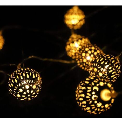 Moroccan String Lights, Battery Operated, 20 Gold Metal Light Globes for Home Decor, Wedding Party, Christmas, Indoor and Outdoor Use, Multifunctional with Timer, 3 Meters (1/4)