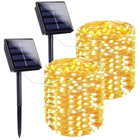Solar Outdoor String Lights, 7M 50 Warm White LEDs, Copper Wire, 8 Modes, Waterproof, for Garden, Tree, Christmas (Pack of 2) (1/4)