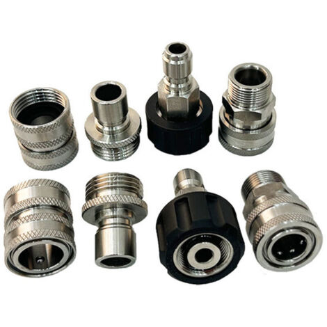 High-Pressure Washer Accessories, 8-Piece Quick Connect High-Pressure Hose Kit, Connects Cannon Lance and Metric Hose, M22-14mm Fitting, M22 3/8" Quick Connect 3/4" Disconnect (1/4)