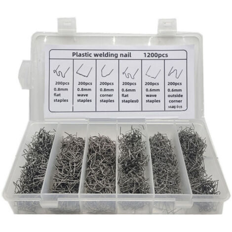 1200 Pieces Car Bumper Repair Plastic Welding Nails Box of Mind Hot Staples Suitable Welding Wire Repair Nails for Auto