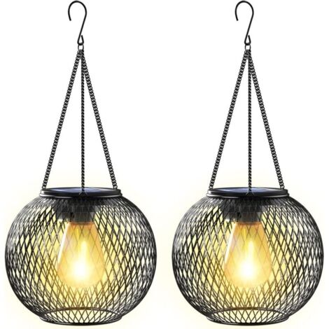 Outdoor Solar Garden Lantern, 2-Light Hanging Metal Solar Garden Lantern IP65, Decorative Solar Lantern for Patio, Balcony, Gift