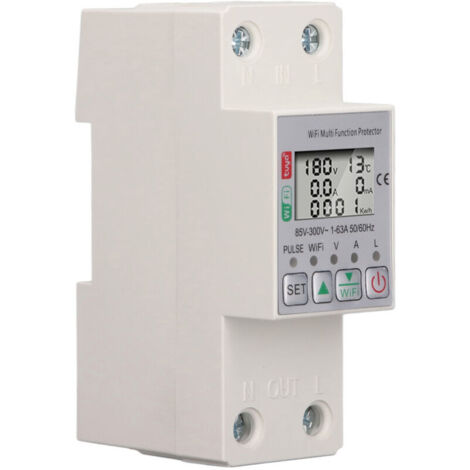 WiFi Smart Power Meter Switch, Tuya Energy Circuit Breaker, Multifunctional Protector, with Metering, AC85-300V 63A