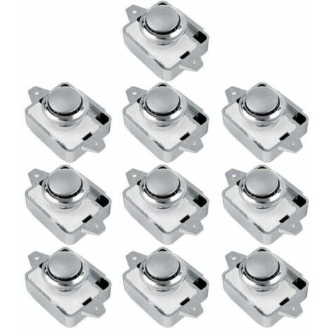 10PCS Push Button Lock SA RV Drawer Cupboard Door Knob Camper Van Caravan (Silver 10 pieces) - (1/4)