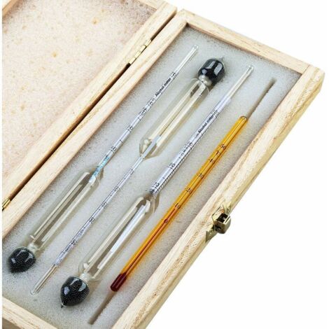 Professional Alcohol Scale - Set of 3 hydrometers with 0-100% scale + thermometer for measuring the alcohol content of brandy, whiskey, vodka, cognac and more (1/4)