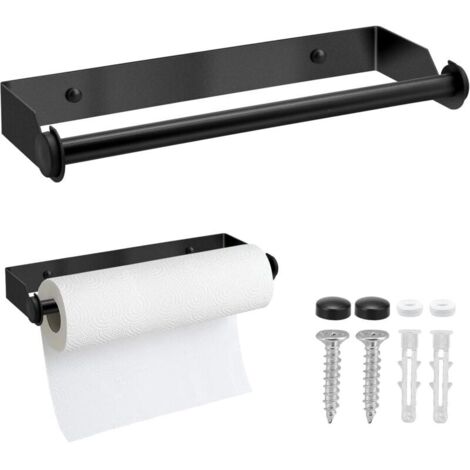28CM Stainless Steel Paper Towel Holder, Wall-Mounted Paper Towel Holder, Paper Towel Stand, Paper Towel Dispenser - Black