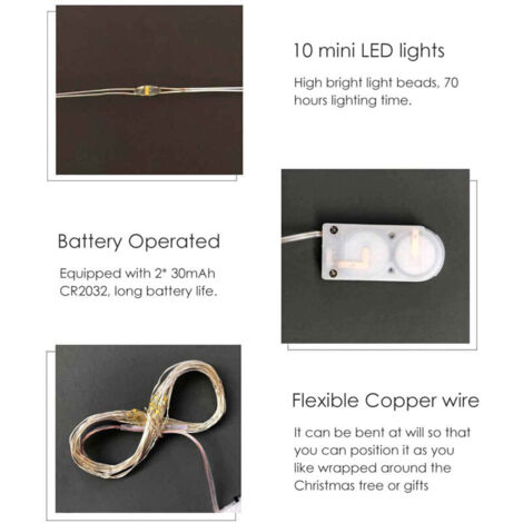 LED String Lights Copper Wire Battery Operated Christmas String Lights for Indoor and Outdoor Holiday Decorations Christmas Garden Party Gifts 1M 10. (1/4)