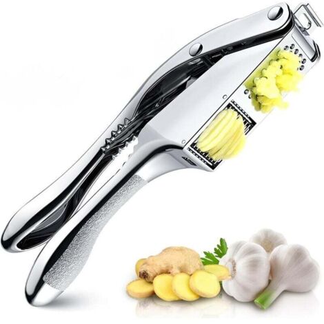 Stainless steel garlic press, 2-in-1 manual garlic crusher, professional kitchen garlic press, with ergonomic handle, practical and easy to clean, dishwasher safe (1/4)