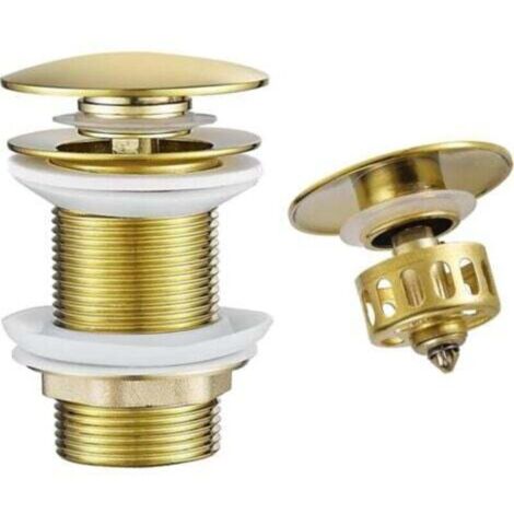 Gold retractable drain plug without overflow, drain plug with strainer basket, brass bathroom sink drain plug. (1/4)