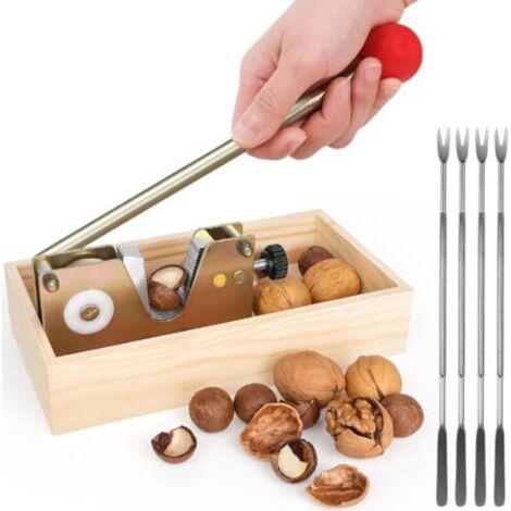 Adjustable nutcracker with lever, for easy peeling of various nuts, suitable for walnuts, macadamia nuts, hazelnuts and pecans. (1/4)