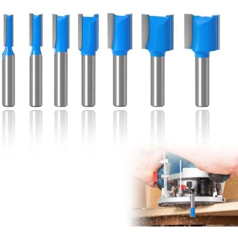7-Piece Straight Router Bit Set, 8mm Double-Flute Grooving Bit, Milling Drill Bits for Woodworking, Tungsten Carbide Double Flute Straight Router Bits (1/4)