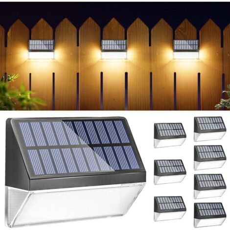 Set of 6 outdoor solar fence lights, warm color solar lights, blue and yellow solar lights