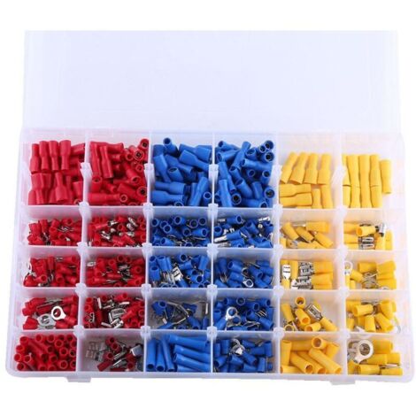 Insulated wiring connector terminal, insulated rubber wire connector 720 pieces cable lugs with assortment box auto connector flat connector 3 colours.