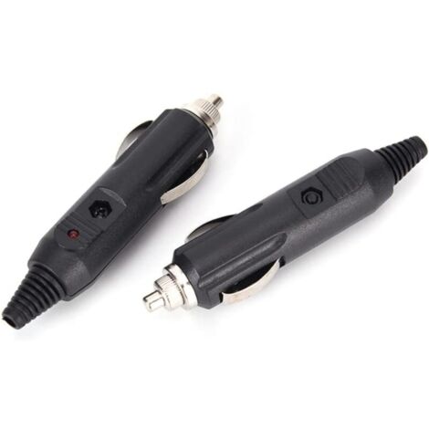 Pack of 2 12V male car cigarette lighter connectors with fuse and red LED (1/4)