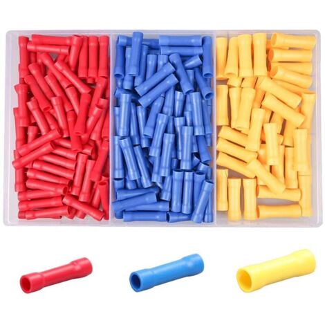 200 Pieces Electrical Connector, Insulating Sleeve, Electrical Lug, Crimp Sleeve, Straight Electrical Wire Crimp Terminals for Automotive Electrical Cables (Blue, Red, Yellow)