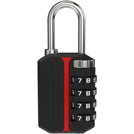 Combination lock for lockers, 4-digit combination lock, padlock with code for gym lockers, cabinets, storage units, cases, outdoor fences (non-illuminated, black) (1/4)