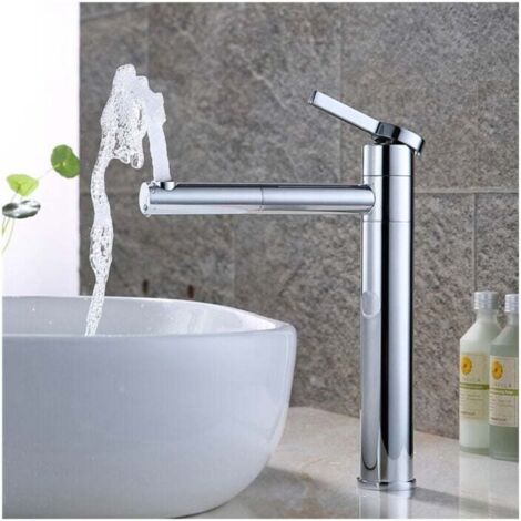High Spout Bathroom Faucet, 360° Swivel Basin Mixer Tap for Washbasin, Chrome Brass Finish