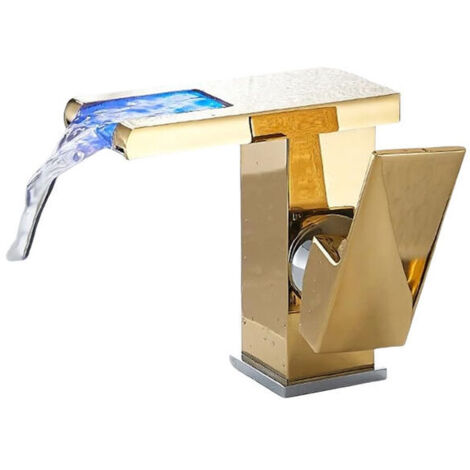 Waterfall bathroom faucet with color-changing LED lighting - Modern style - Gold (1/2)