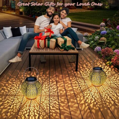 Waterproof outdoor solar lanterns, set of 2, rose-shaped solar garden decorations, warm white table lamps for garden, porch decorations (antique bronze)