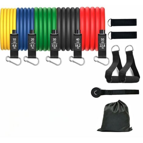 Resistance Band Kit - 5 Resistance Bands Totaling 150 lbs, Handles, Ankle Straps and Door Anchor