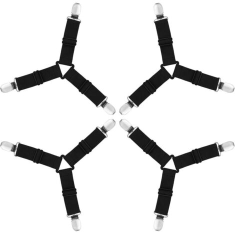 Bed Sheet Straps, 4 Pieces Triangle Fitted Sheet Fasteners Elastic Mattress Straps Adjustable Sheet Tensioners Mattress Straps for Sheets, Mattresses, Sofa - Black (1/4)
